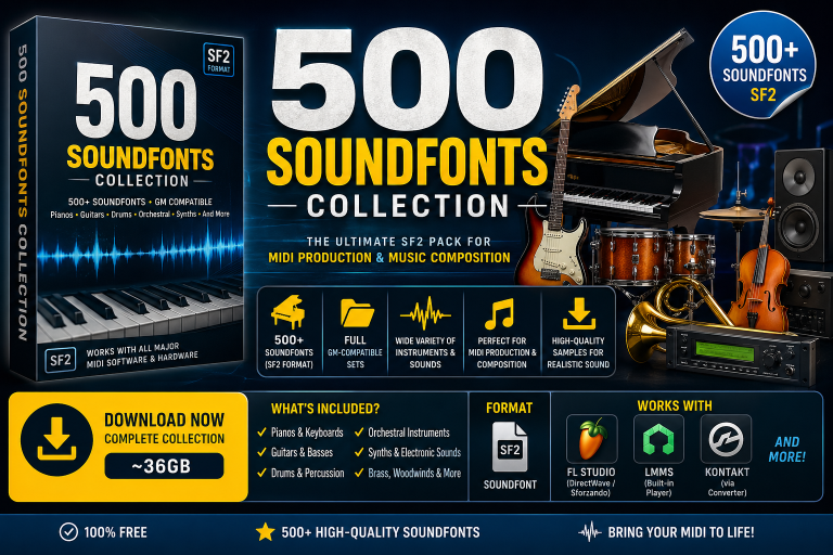 500 SoundFonts Collection (SF2) Free Download – 500+ GM MIDI Instruments Pack (36GB)